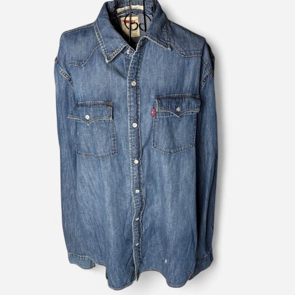 Levi's Men's Size XL Blue Denim Western Pearl Snap Button Down Shirt 100% Cotton